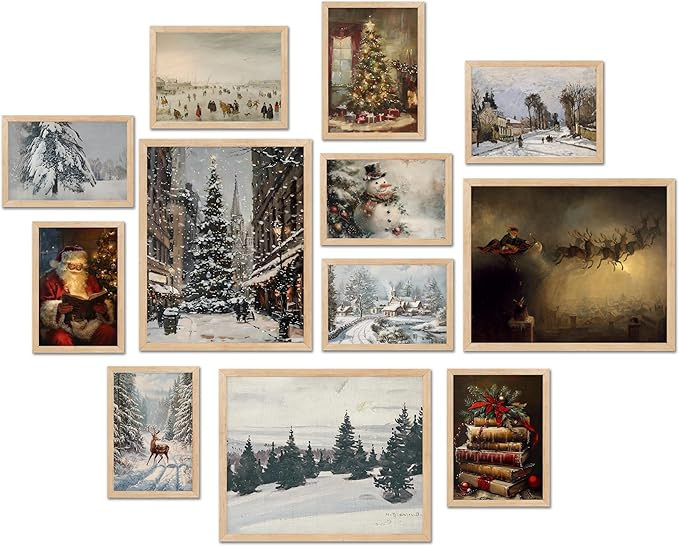 TwoDays Vintage Christmas Wall Art, Moody Winter Xmas Aesthetic Poster for Room Decor, Santa Rein... | Amazon (US)