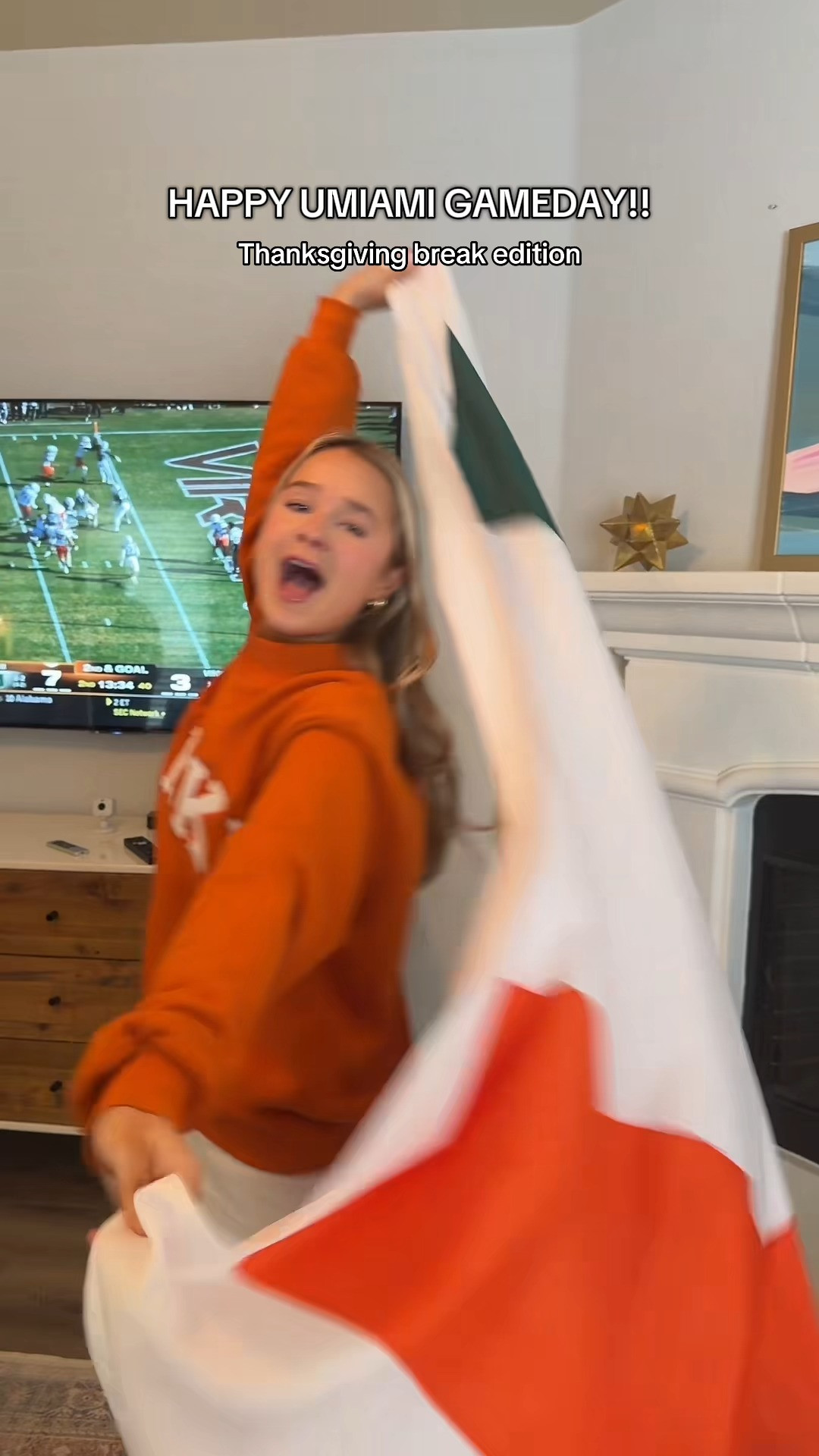 SUPPORTING UMIAMI FROM DALLAS TDY 😀💚🧡🙌🙌 so happy to be home with the fam!! #umiami #gameday #collegefootball #thanksgivingbreak #collegelife 

 #LTKdayinmylife #LTKootd #LTKvlog