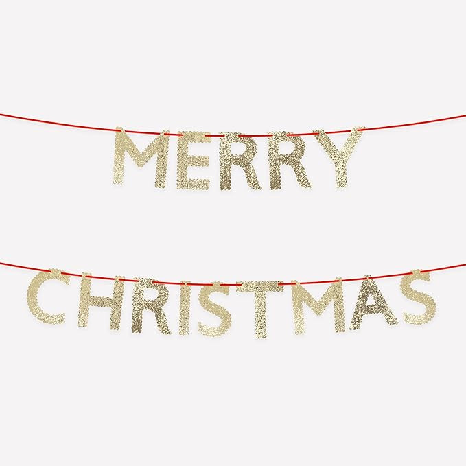 Meri Meri Glitter Scallop Merry Christmas Banner Set (Pack of 1), 2 Banner Set, 8.5' Strand with ... | Amazon (US)