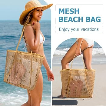 Iioscre Mesh Beach Tote Bags for Womens, Causal Hobo Pool Bags for Swimming Pools Vacations Beach... | Amazon (US)