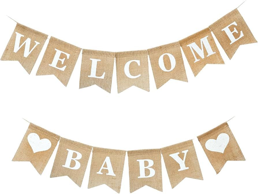 Welcome Baby Sign - Pre-Strung Burlap Welcome Baby Banner - Elegant Baby Announcement Sign for Bo... | Amazon (US)