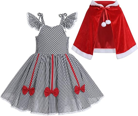 IBTOM CASTLE Christmas Dress for Kids Women Girls Gingham Dresses + Velvet Cape Mrs Santa Claus F... | Amazon (US)
