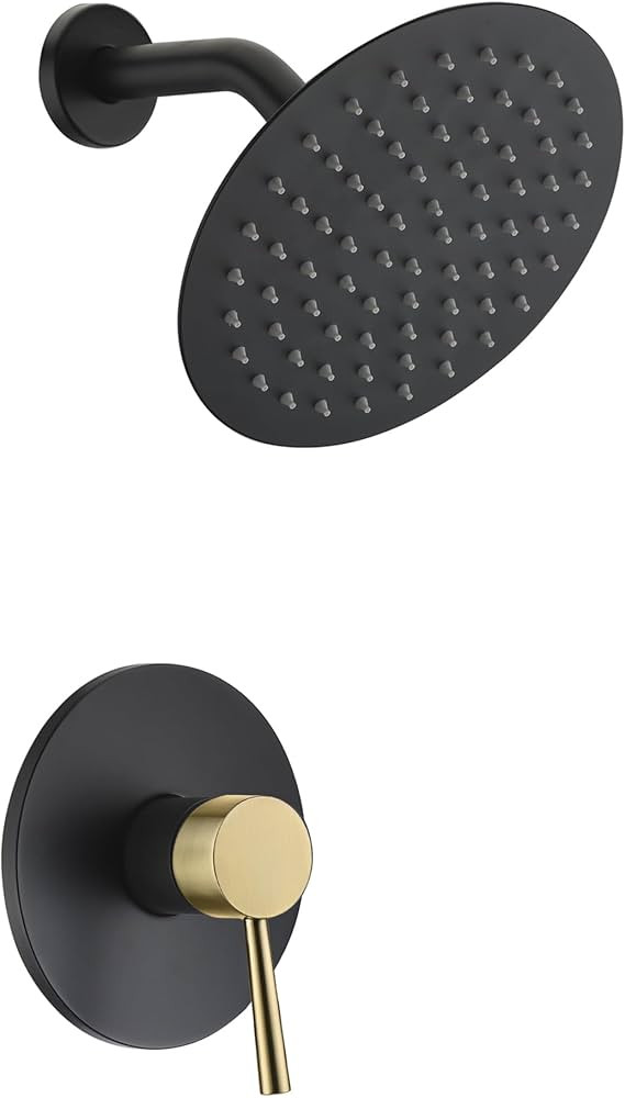 SUMERAIN Single-Function Shower Faucet Set Black and Gold, Stainless Steel 8 Inch Rain Shower Hea... | Amazon (US)