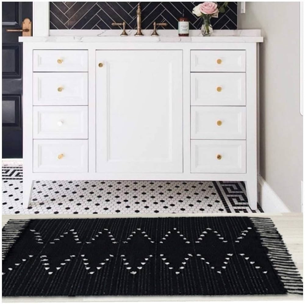 Breezsisan Boho Black Small Rug Cotton Woven Accent Rug Mat 2'x3' Washable Rugs Geometric Indoor ... | Amazon (US)
