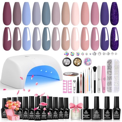 beetles Gel Nail Polish Kit with UV light Starter Kit 12 Colors Nude Pink Purple with Base Top Coat Rhinestones Nail Charms Manicure Supplies Accessories Starter Gifts DIY Salon at Home | Amazon (US)