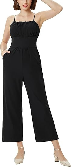 Belle Poque Women 2024 Summer Spaghetti Strap Jumpsuits High Waisted Wide Leg Jumpsuits with Pock... | Amazon (US)