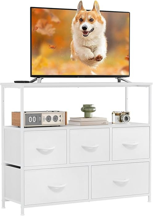 DUMOS TV Stand Dresser for Bedroom with 5 Fabric Drawer,Entertainment Center for 45 inch Televisi... | Amazon (US)