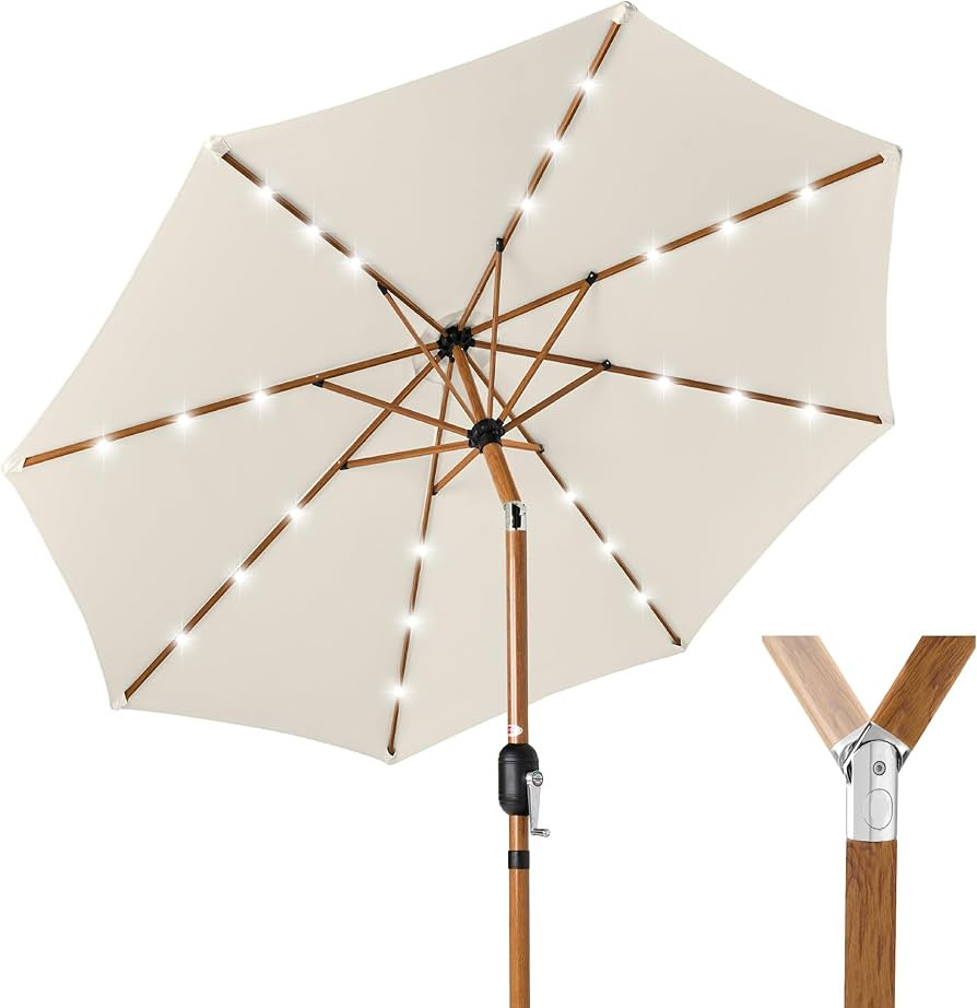 Best Choice Products 10ft Solar Market Patio Umbrella w/Woodgrain Pattern Pole, LED Lights, Tilt ... | Amazon (US)