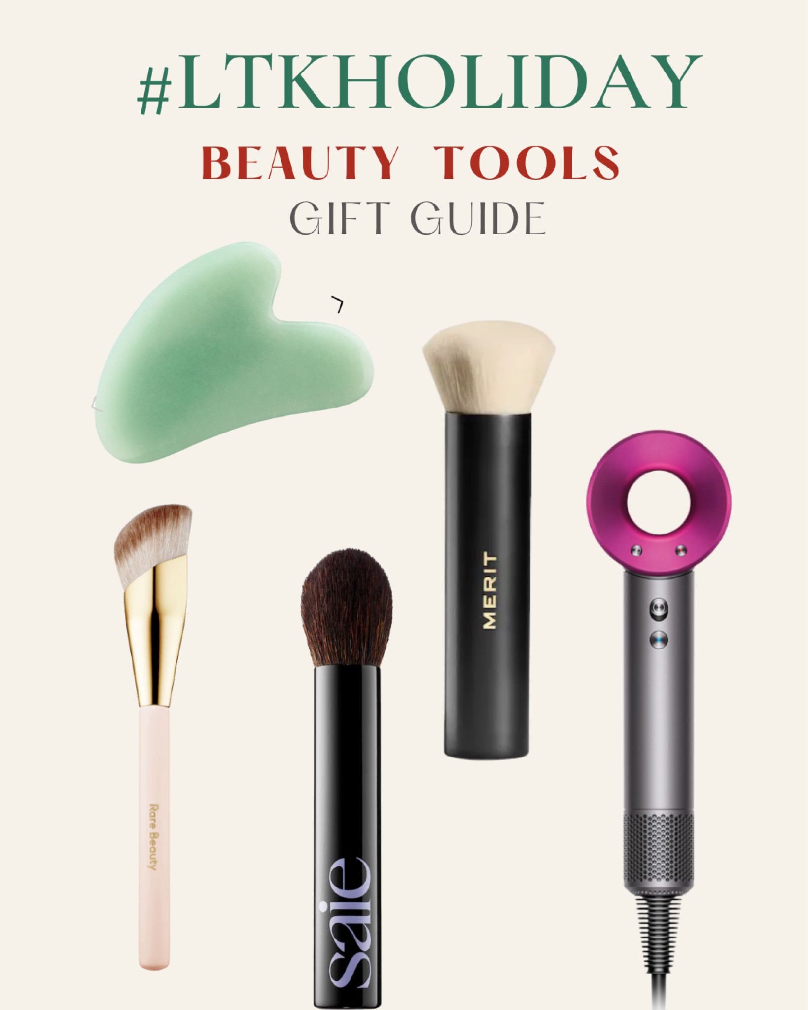 Beauty tools gift guide. Dyson hair dryer, setting powder brush under eye brush, contour brush, foundation brush, gua sha facial tool. #beauty #beautytools #giftguide #hairproducts 

#LTKGiftGuide #LTKHoliday #LTKbeauty