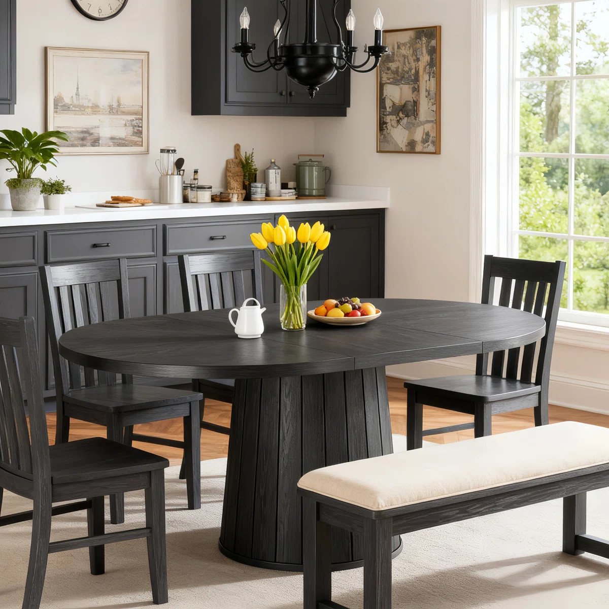55 Inch Oval Dining Table With Wood Base For Dining Room, Kitchen | Wayfair North America
