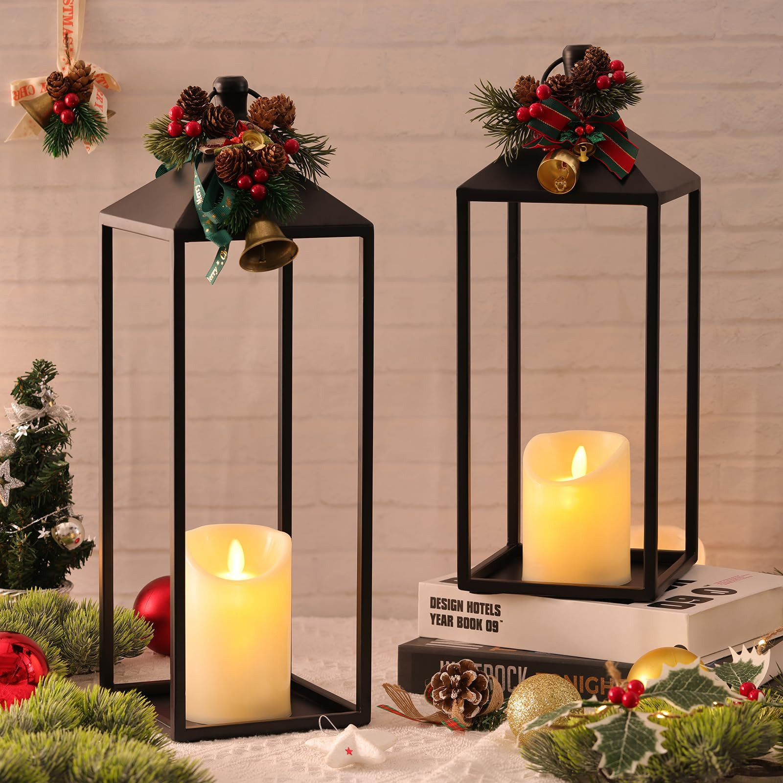 Modern Farmhouse Lanterns Decorative Indoor & Outdoor, 17" 13" Set of 2 Black Vintage Lantern wit... | Amazon (US)