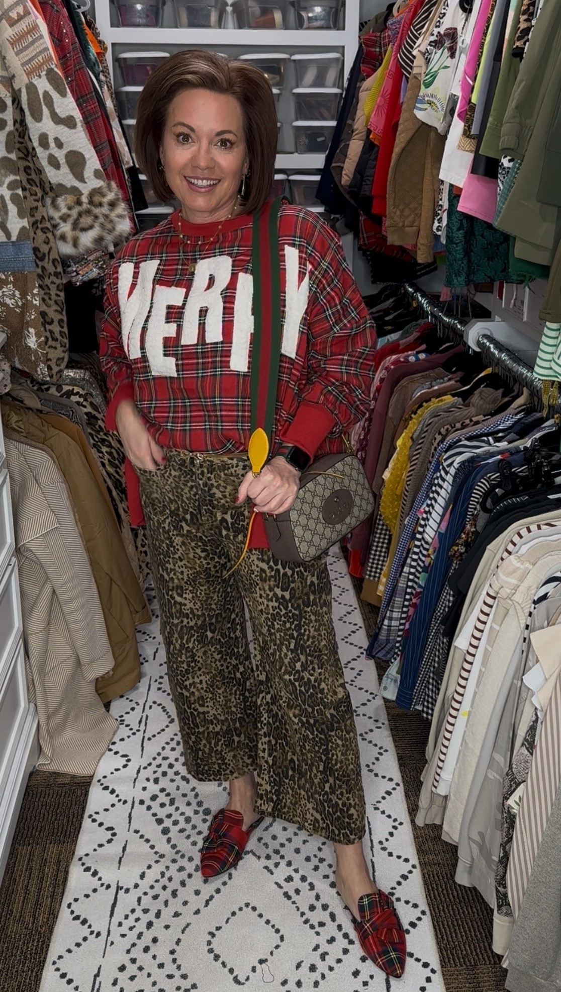 Holiday outfit idea: plaid sweater + leopard pants + plaid mules.

If you love bold holiday style, this festive pattern-mix look is the perfect December outfit. I paired a red plaid “MERRY” pullover with wide-leg leopard print pants and red plaid slip-on mules for a comfortable holiday look that’s still chic and elevated. This is an easy Christmas outfit idea for parties, school events, casual gatherings, or weekend wear.

Outfit Details
• Red plaid “MERRY” Christmas pullover
• Leopard print wide-leg pants
• Red plaid bow mules
• Crossbody bag
• Gold hoop earrings

holiday outfit ideas, Christmas outfit inspiration, plaid and leopard pattern mixing, casual holiday look, winter outfits for women, December outfit ideas.

Follow me on LTK for daily holiday outfits, gift guides, and affordable fashion finds.


#LTKFindsUnder50 #LTKHoliday #LTKootd