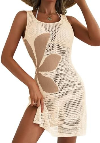 Dokotoo Women's Summer Swimsuit 2026 Cover up Crochet Beach Floral Hollow Out Slit Bikini Sleevel... | Amazon (US)