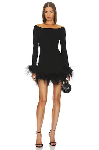 MILLY Rosette Feather Trim Mini Dress in Black from Revolve.com | Revolve Clothing (Global)