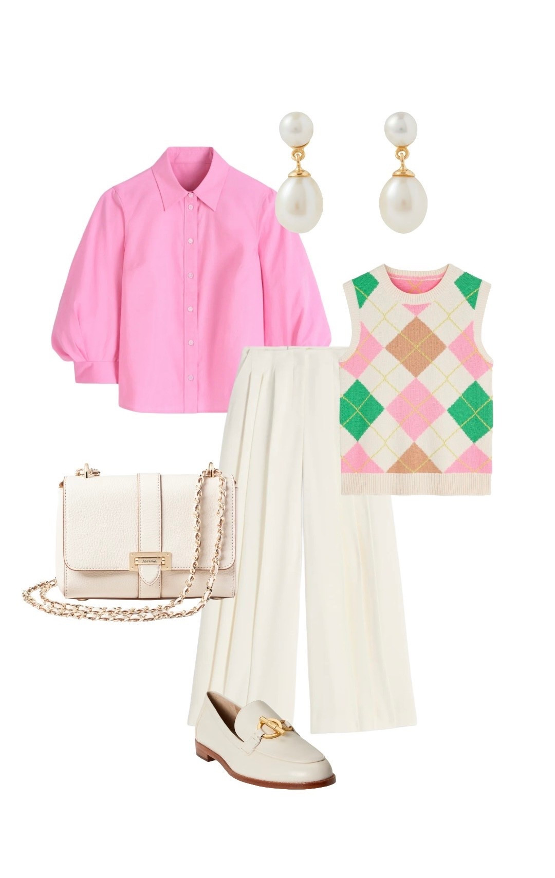 Happy Tank Tuesday! If this isn’t the cutest Easter weekend outfit I don’t know what is! Just add bunny ears! 🐰💚🌸🌿🤍🌷

Pink Puff Sleeve Oxford Shirt, Argyle Knitted Tank, Regent Wide Leg Trousers in Ivory (the green trousers would work equally well)- Boden

Lottie Pebbled Ivory Leather Handbag & Pearl Earrings - Aspinal of London

Ivory Nappa Leather Loafers - Ralph Lauren 

#LTKspring #LTKstyletip #LTKeurope