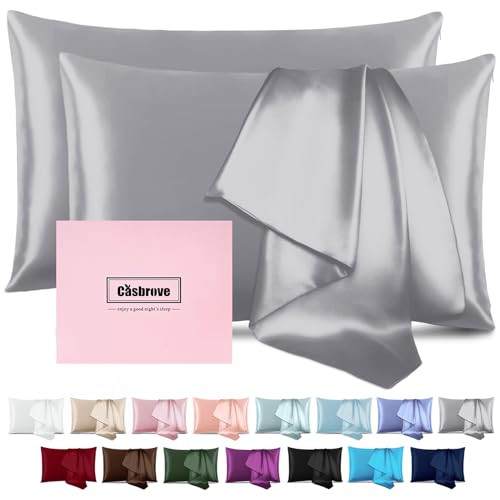 Casbrove Silk Pillow Cases 2 Pack Mulberry Silk Pillow Cases Soft Breathable Both Sided Natural Silk Pillowcase with Zipper Beauty Sleep Silk Pillow Cases for Gift(King,Silver Gray) | Amazon (US)