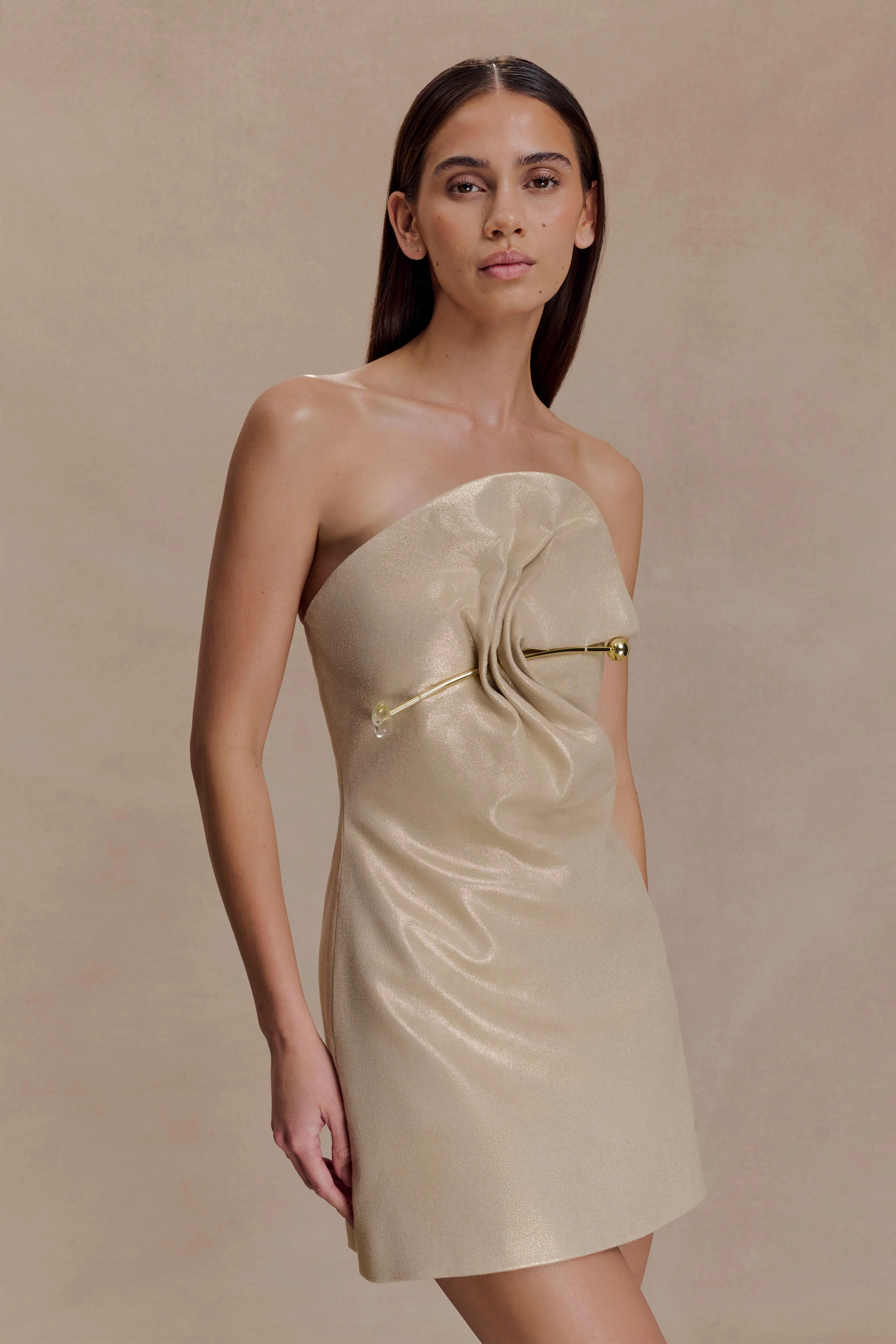 Annette Linen Mini Dress - Gold | Meshki (APAC)