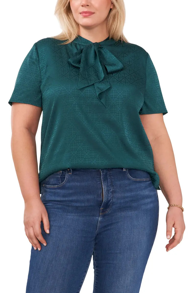 Tie Neck Geometric Jacquard Blouse | Nordstrom