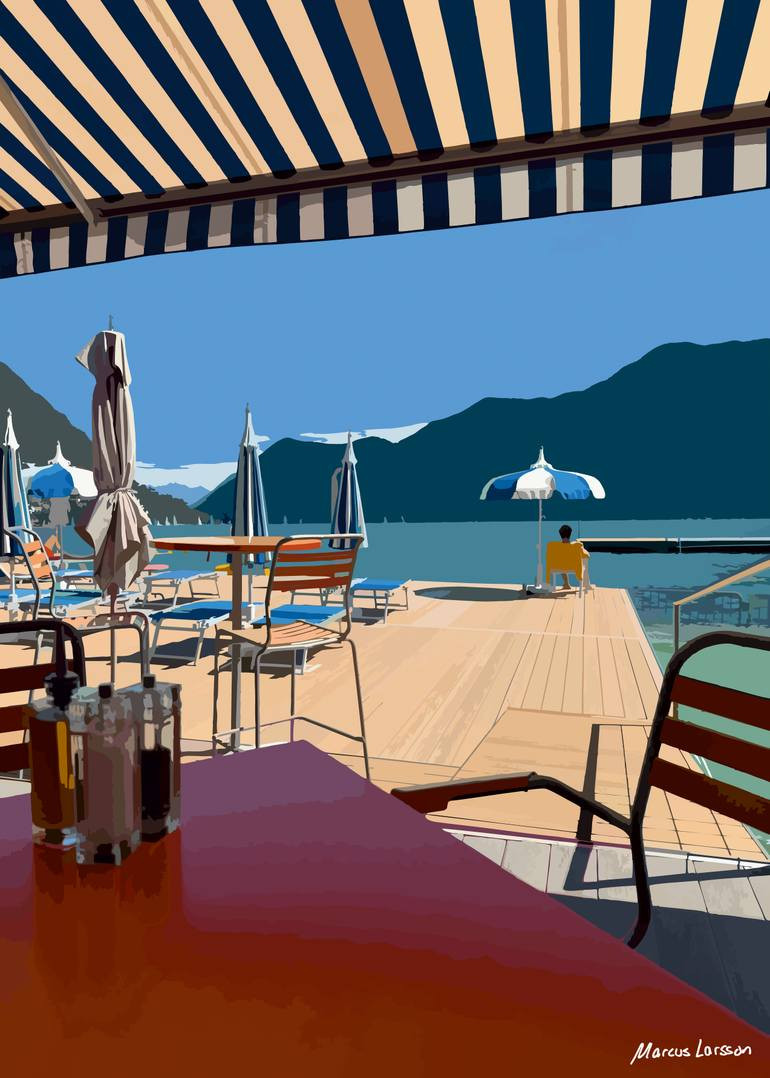 Lunch in Lugano - Fine Art Print, Edition of 75 Painting by Marcus Larsson | Saatchi Art | Saatchi Art 