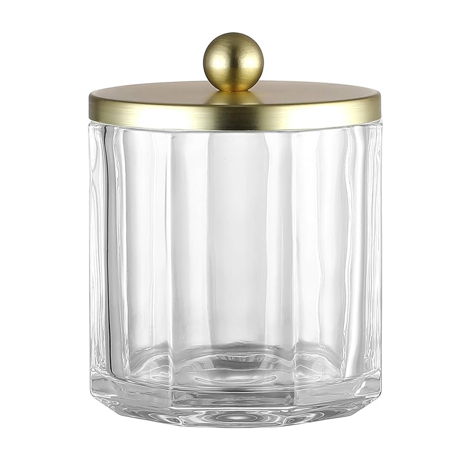Home Glass Cotton Jar Holder Matte Gold Lid, Elegant Bathroom Storage Canister for Qtips, Cotton ... | Amazon (US)