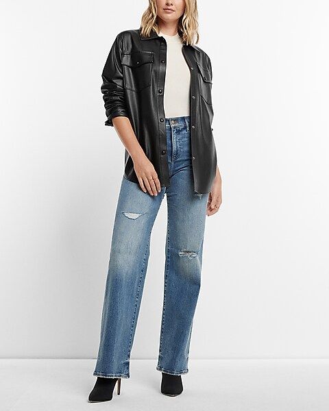 Faux Leather Drop Shoulder Shacket | Express