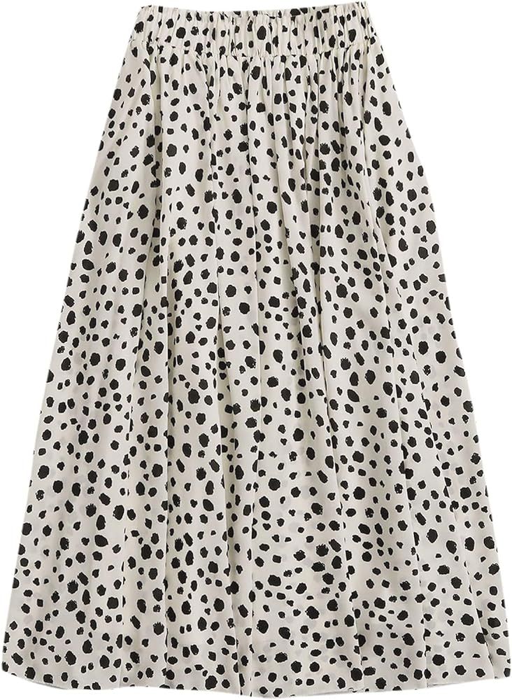 Women's Vintage Dalmatian Print A Line High Waist Flare Flowy Midi Skirts | Amazon (US)