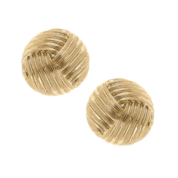 Miriam Ribbed Metal Stud Earrings in Worn Gold | CANVAS