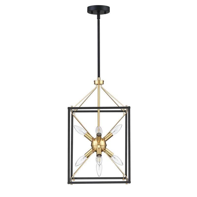 10 In. 9-Light Modern Rectangle Lantern Pendant Light With Matte Black Finish And Gold Accents | Wayfair Professional