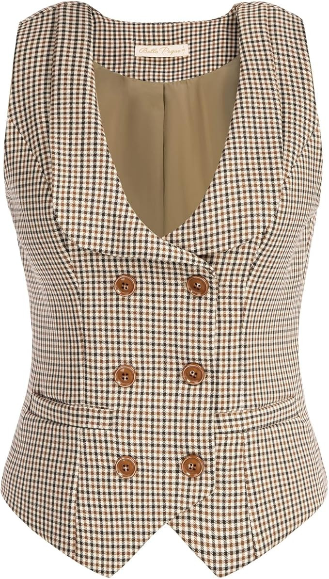 Belle Poque Women's Vintage Waistcoat Vest Suit Vests Double Breasted Sleeveless Blazer Coats | Amazon (US)