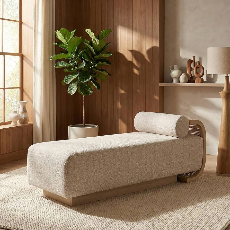 Meridian Furniture 33042Beige Zephyr Collection Art Deco Chaise with Two Tone Linen Textured Fabr... | Amazon (US)