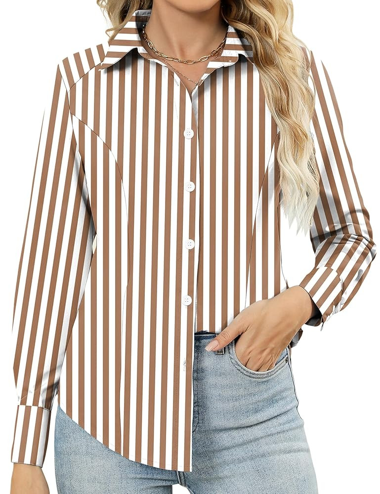 Rapbin Button Down Shirts for Women Long Sleeve Wrinkle Free Dress Shirts Casual Collared Blouses... | Amazon (US)