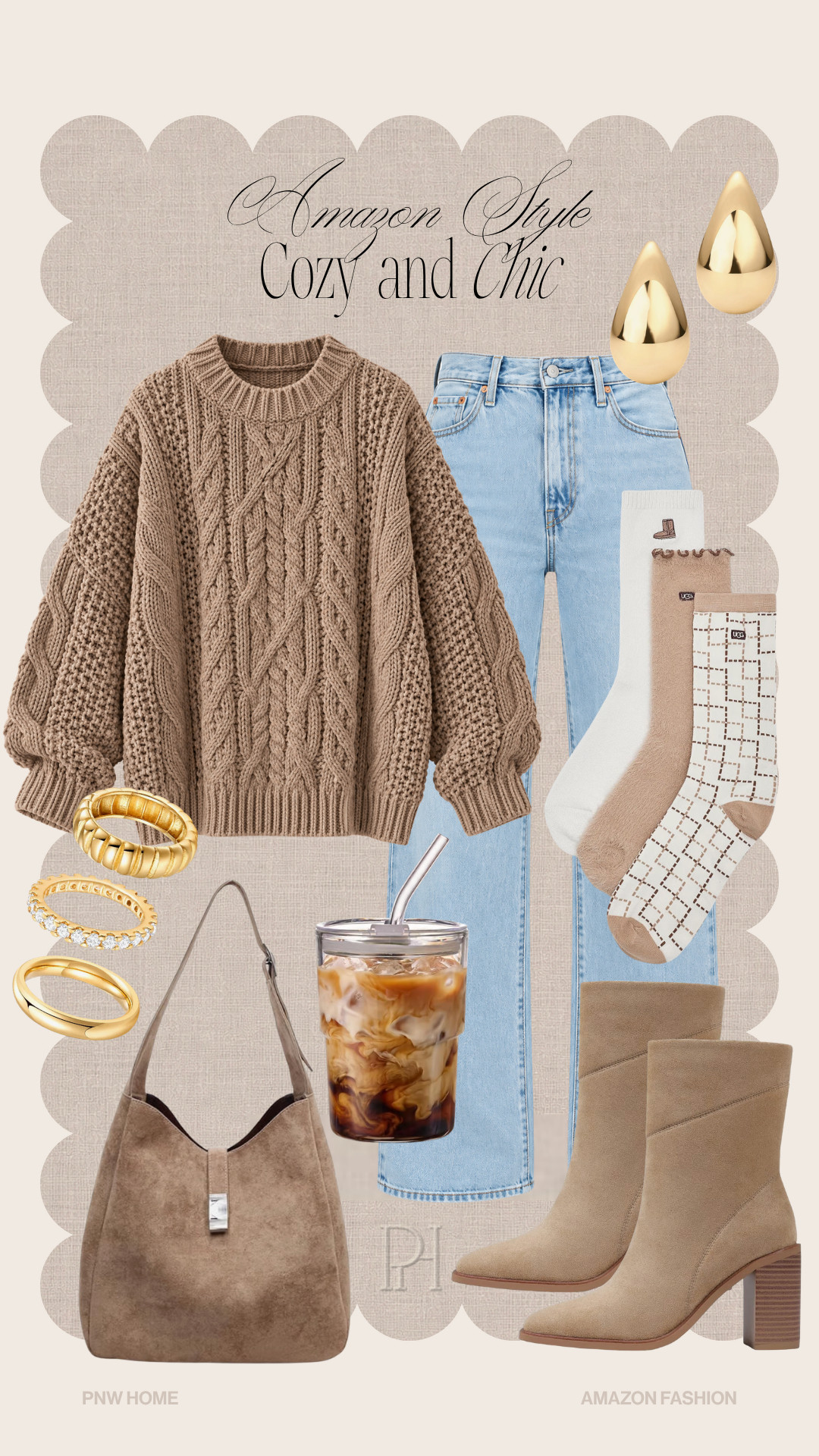 Amazon finds for a comfy, yet chic fall look!

cozy outfit, casual outfit, fall fashion, fall style, fall looks, fall outfit, light wash jeans, straight leg jeans, wide leg jeans, wide leg denim, chunky sweater, tan sweater, neutral style, neutral fashion, neutral sweater, cable knit sweater, neutral boots, tan boots, fall shoes, fall boots, fall footwear, suede handbag, hobo bag, slouchy handbag, glass tumbler, iced coffee tumbler, stacking rings, gold earrings, gold rings, gold jewelry, fall socks, tall socks 

 #LTKgrwm #LTKootd #LTKmomlife