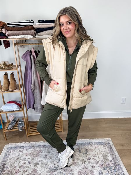 Free people look for less outfit! Jumpsuit similar to FP movement training day jumpsuit (tts). Vest similar to FP movement in a bubble puffer vest (runs oversized— in a med). Both on sale! 

#LTKfindsunder100 #LTKfindsunder50 #LTKsalealert