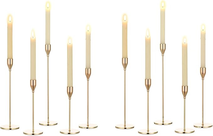 Romadedi Gold Candlestick Holders for Taper Candle - Tall Metal Candle Stick Holder Bundle for We... | Amazon (US)