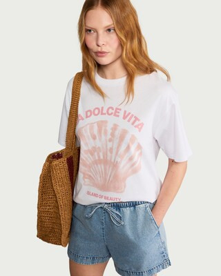 F&F Pure Cotton Graphic Oversized T-Shirt in White, L | Tesco F&F