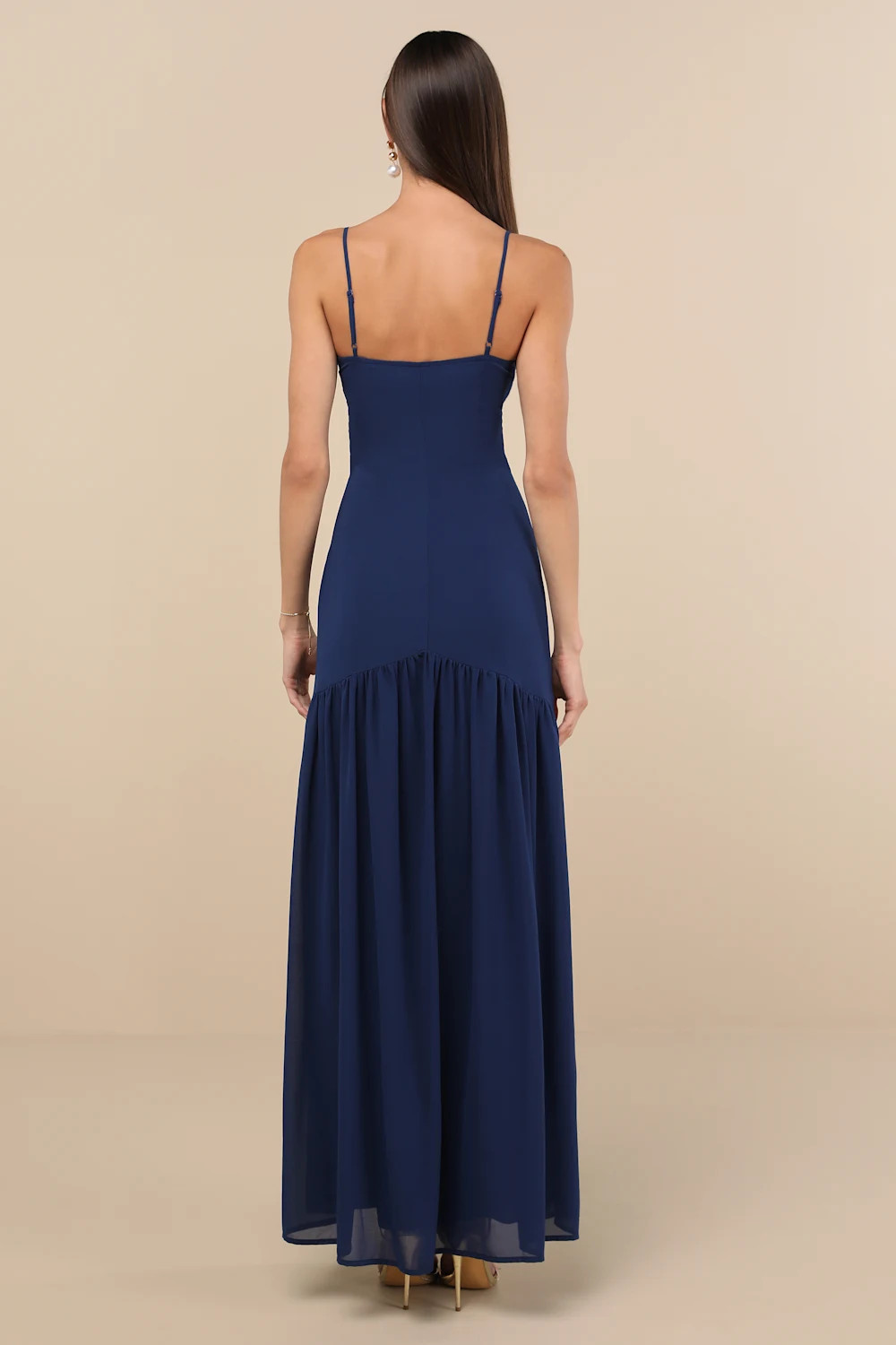 Auria Navy Blue Chiffon Drop Waist Maxi Dress | Lulus