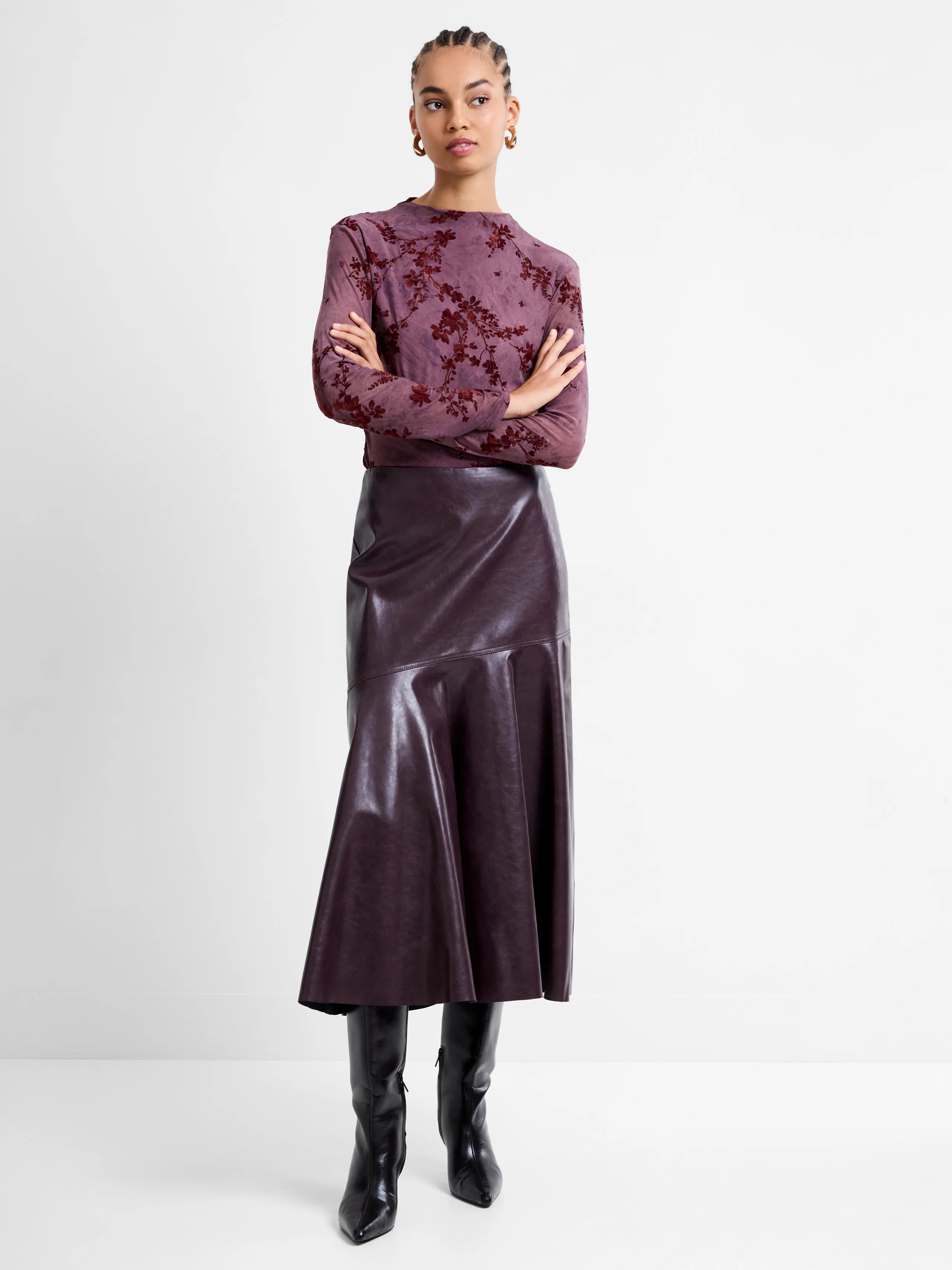 Kayleigh PU Fluted Midi Skirt | French Connection (UK)
