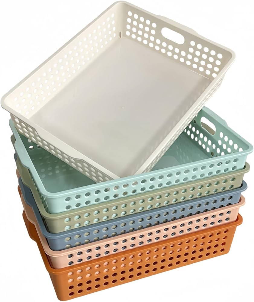 RAUVOLFIA 6 Pack Plastic Turn in Paper Trays for Classroom, Colorful Storage Bin Basket Organizer... | Amazon (US)