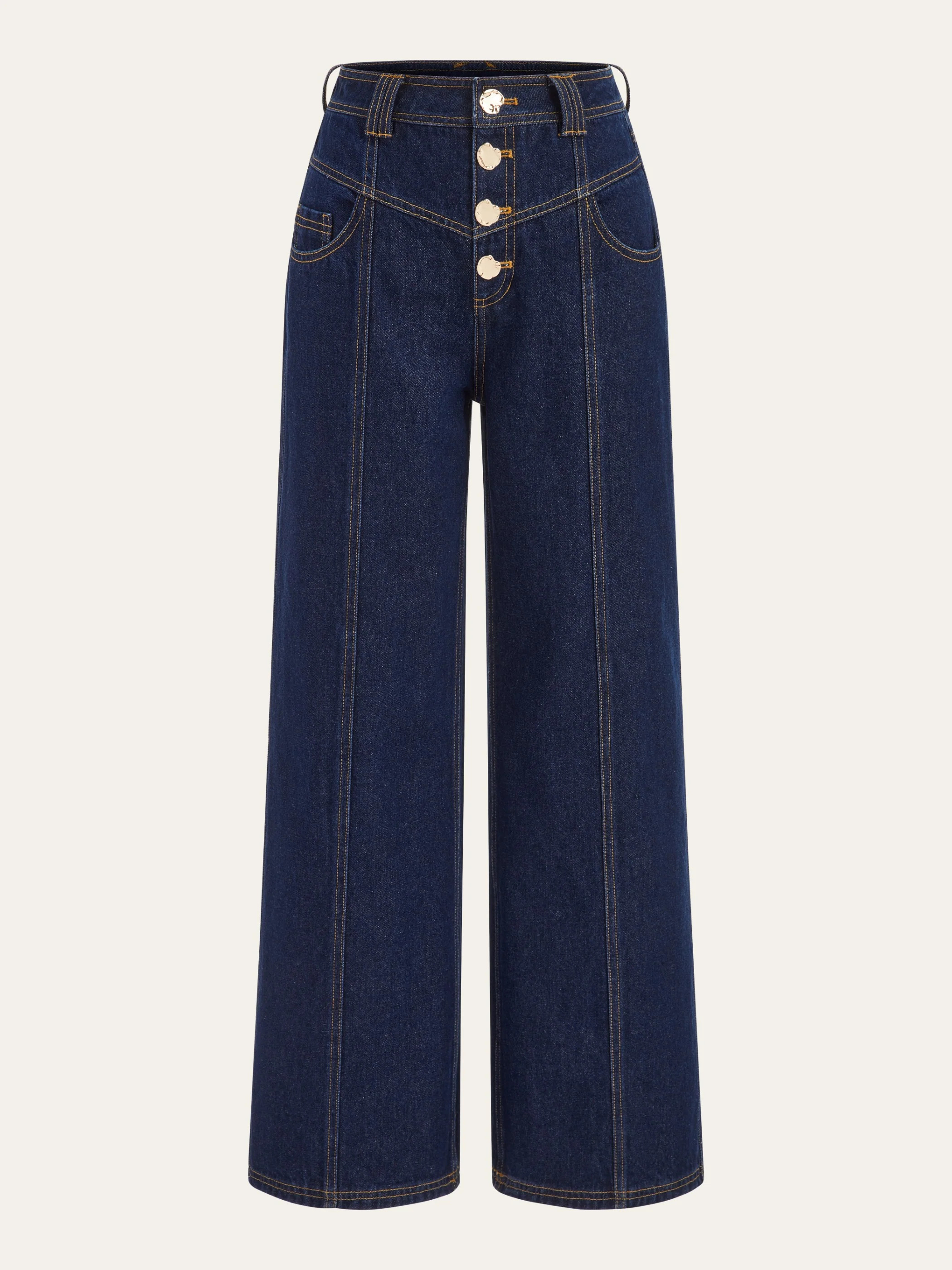 Mid-Waist Wide-Leg Button Front Jeans | Commense