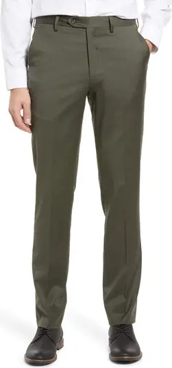 Flat Front Modern Fit Gabardine Stretch Wool Trousers | Nordstrom