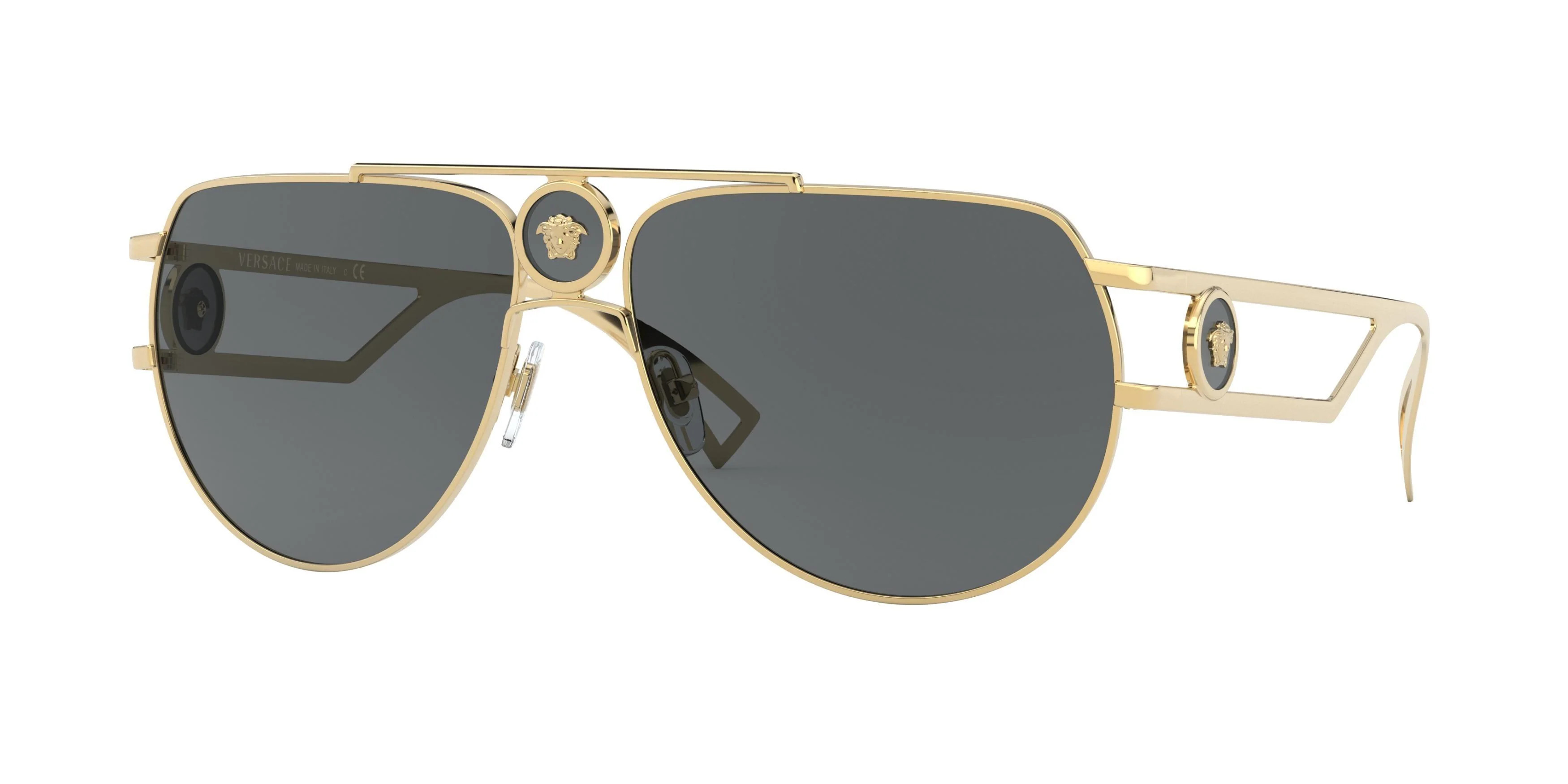 Versace 2225 Sunglasses 100287 - Gold - Grey Men Pilot | Designer Optics