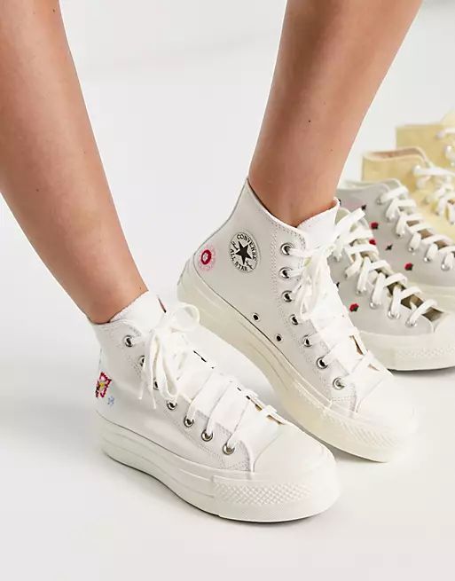 Converse Chuck Taylor All Star Hi Lift Return To Festival embroidered canvas platform sneakers in... | ASOS (Global)