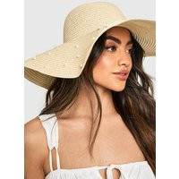 Womens Scattered Pearl Oversized Summer Hat - Beige - One Size, Beige | Boohoo.com (UK & IE)