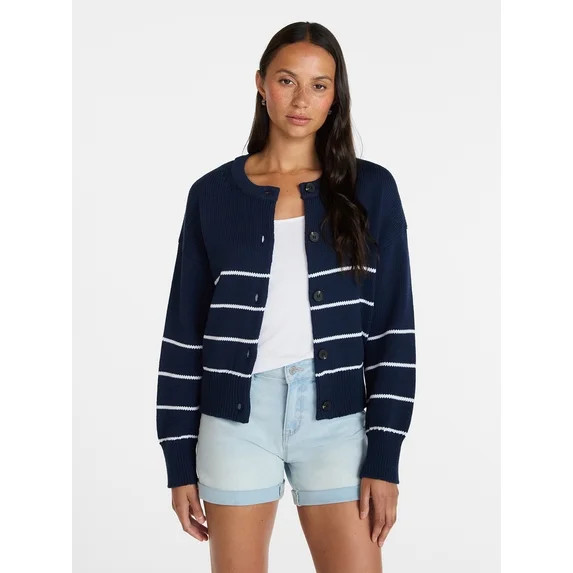 Time and Tru Women's Striped Cardigan Sweater with Long Sleeves, Sizes XS-XXXL | Walmart (US)