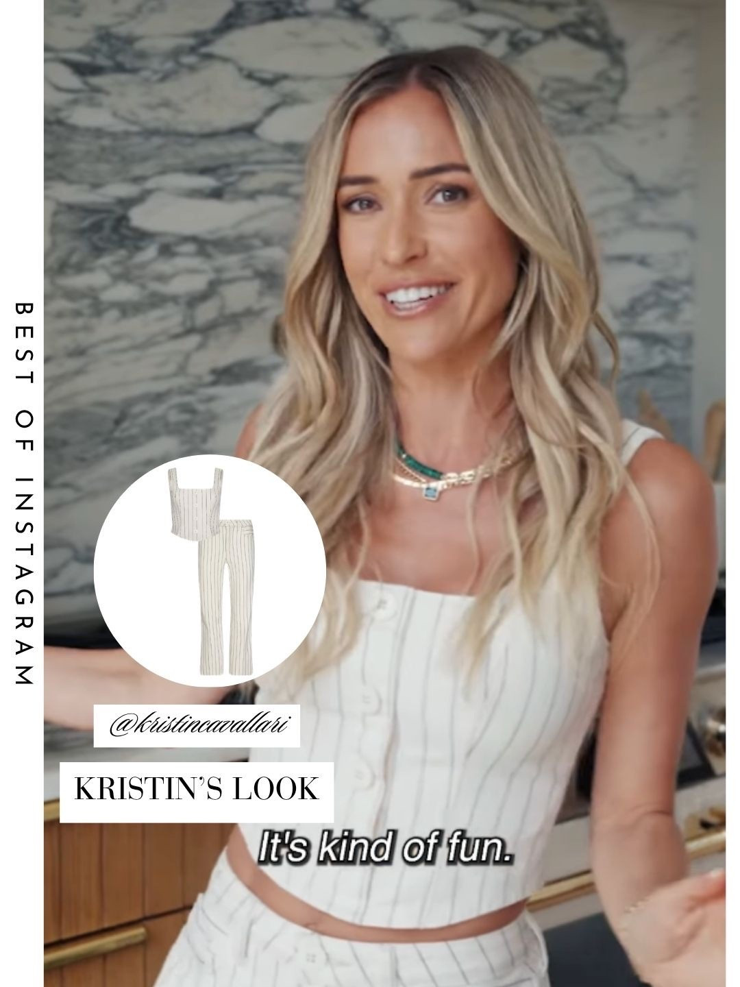 Kristin Cavallari’s White Pinstriped Corset Top and Pants 📸 = @kristincavallari