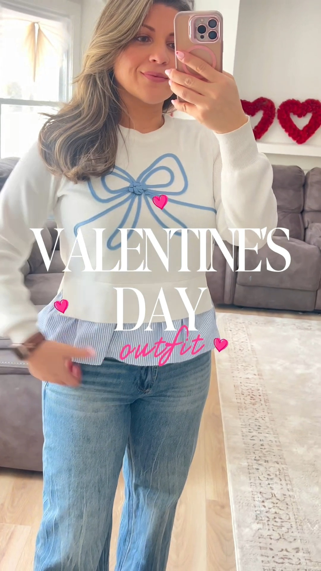 Cute outfit from @tjmaxx  🤍
The bow sweatshirt is so feminine and the wide-leg jeans are flattering and comfy — an easy outfit win for everyday mom life 💙 This was my Valentine’s day outfit but you can wear it any day!!!#LTKValentine 

#LTKootd #LTKmomlife #LTKgrwm