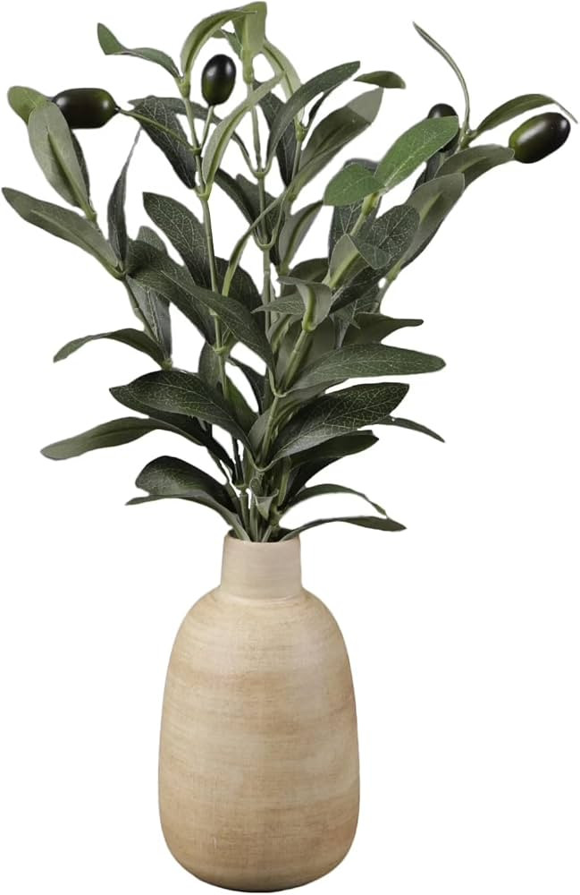 Artificial Olive in Wood Finish Ceramic Vase, 15 Inch, Tabletop Decor, 1.1 lbs | Amazon (US)