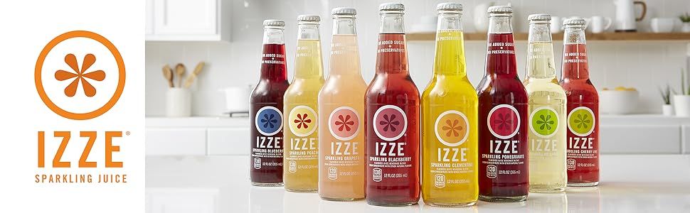 IZZE Sparkling Juice, 3 Flavor Variety Pack, 12 Fl Oz Glass Bottles, 12 Count | Amazon (US)