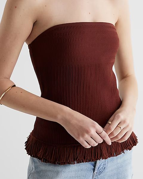 Ribbed Strapless Fringe Sweater Tube Top | Express