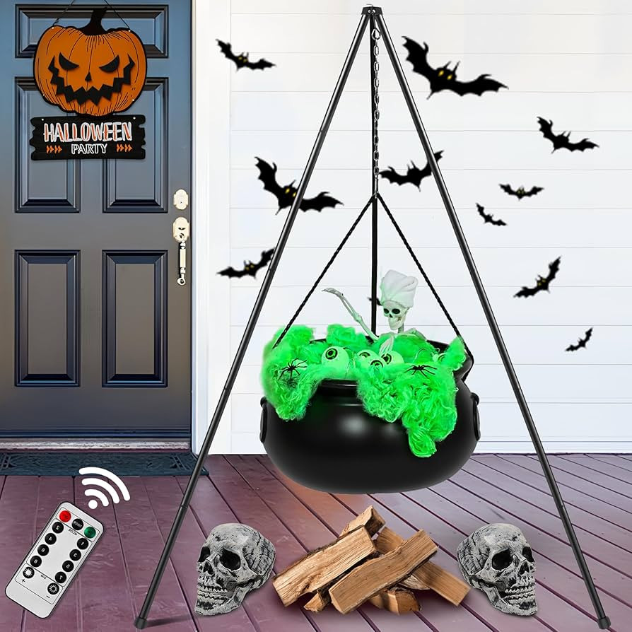 Halloween Decorations Outdoor Indoor,Large Witches Cauldron on 52" Tripod with String Lights, Ske... | Amazon (US)